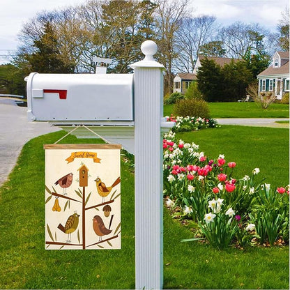 Mugod Bird Spring Summer Garden Flag, Birds on Birdhouse Vertical Double Sided Burlap Yard Flag 12.5x18 Inch for Home Villa Patio Lawn Outdoor Decor