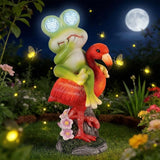 Solar Garden Decor Garden Statues Yard Art Frog Riding Flamingo Outdoor Funny Decoration for Lawn, Patio, Yard, Gardening Gifts for Women Mothers Day Gifts for Mom