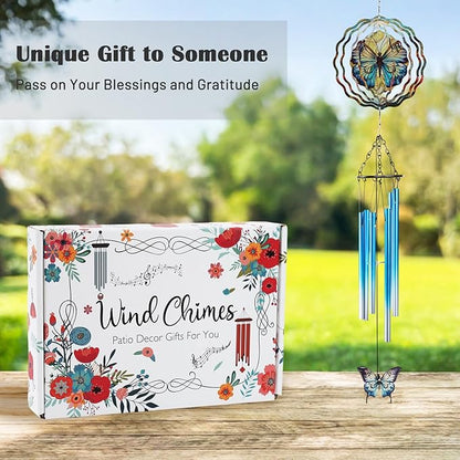Butterfly Wind Spinner Chimes Outdoor - Hanging Garden Decor with Spinning Butterfly, Metal Wind Chimes for Patio, Yard, Backyard - Birthday Housewarming Gifts for Women/Mom/Grandma