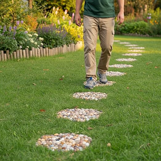 Qualdout River Rocks Stepping Stones Pavers Outdoor for Garden Walkway, Decorative Pebbles Polished Gravel for Backyard Lawn Patio Pathway Landscaping, Set of 6 (Hexagon)
