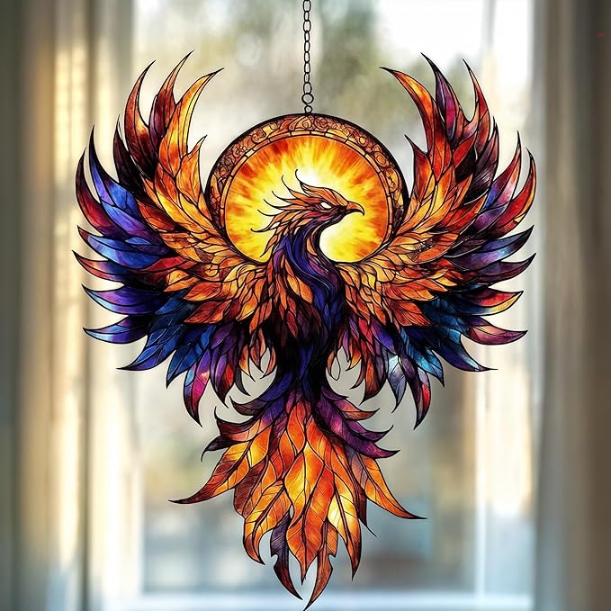 Phoenix Acrylic Suncatcher, Boho Suncatchers for Window Hanging Ornament, Stained Glass Effect Art Garden Decor for Myth Lover, Gifts for Mother's Day, Mom, Grandma, Wife, Women, Nana