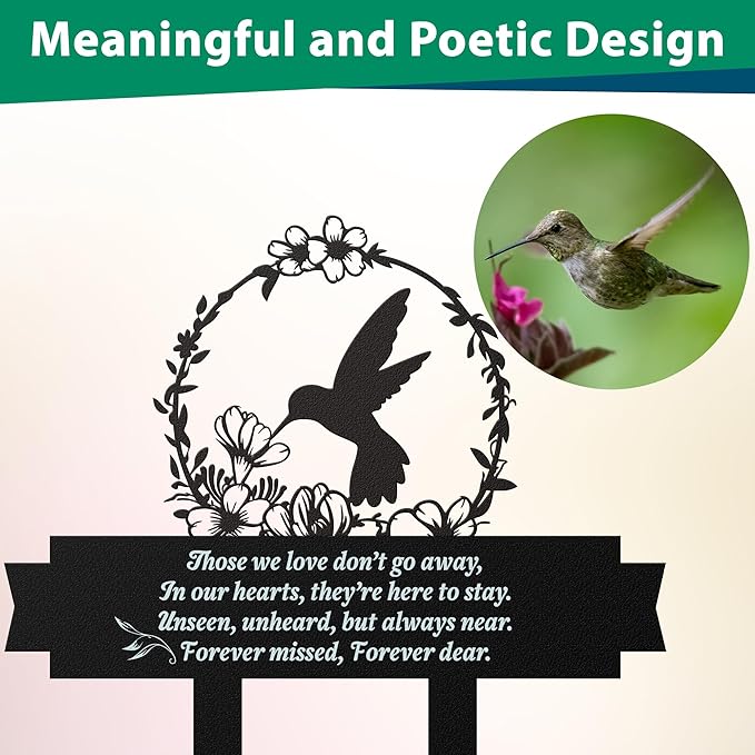 Memorial Stakes for Graves, Grave Decorations for Cemetery with Hummingbird Decor, Metal Memorial Plaques for Outdoors, Grave Yard Decorations as Sympathy Gifts for Loss of Loved One
