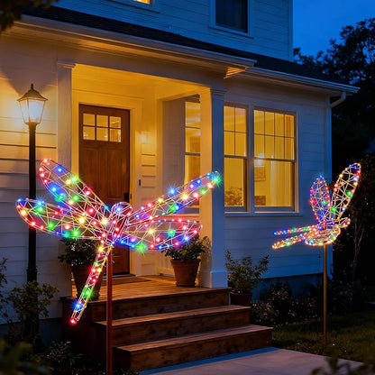 Lomotech Solar Garden Lights - 18" 240 Leds Foldable Outdoor Dragonfly Garden Decor, Waterproof Larger Outdoor Solar Lights with Iron for Garden Patio Yard Lawn Pathway Decorations (Multicolor)