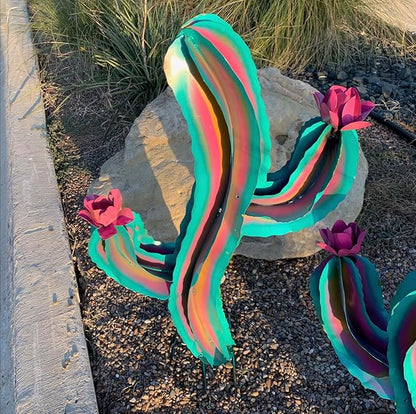 Generic Metal Rainbow Wavy Cactus - Garden Art