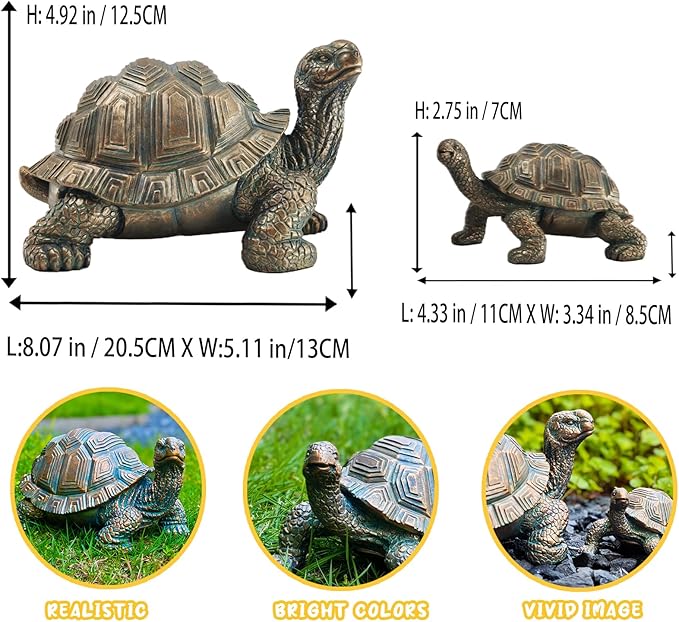 2 Pcs Outdoor Garden Turtle Statue, Mother and Baby Turtle Figurines for Garden, Patio, Lawn, Deck Decor, Resin Housewarming Gifts