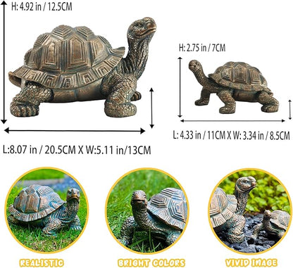 2 Pcs Outdoor Garden Turtle Statue, Mother and Baby Turtle Figurines for Garden, Patio, Lawn, Deck Decor, Resin Housewarming Gifts