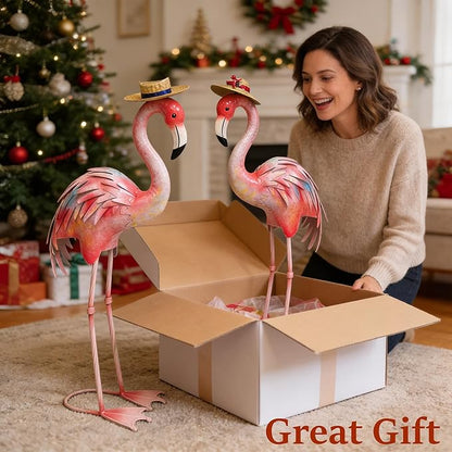chisheen Flamingo Statues Pink Bird Art Garden Sculptures Outdoor Metal Yard Decor for Wedding Gifts Patio Lawn Porch Ornament Decoration