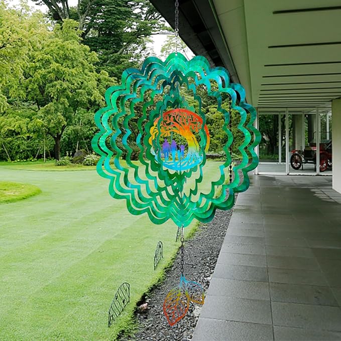 MUMTOP Tree of Life Wind Spinners Hanging, 12 Inch 3D Stainless Steel Metal Wind Spinner with Tail Gifts for Indoor Outdoor Yard and Garden