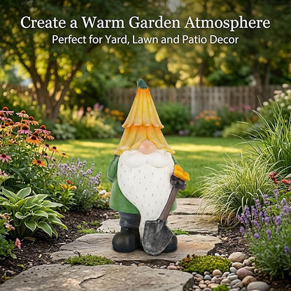 Topadorn Garden Gnome Outdoor Gnome Statue Resin Sculpture Outdoor Figurine with Yellow Hat for Garden Decoration, 11 Inch