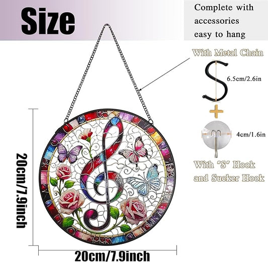 Treble Clef Stained Glass Window Hanging, 7.9'' Musical Note Suncatcher Window Decoration Music Lover Gifts