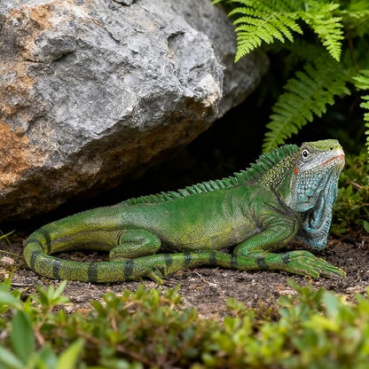 Outdoor Resin Iguana Statue, 13.39 x 7.09 x 5.91 inches, Green Decorative Garden Sculpture Outdoor Lizard Sculpture Tropical Lizard Yard Art