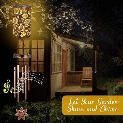 YHmall Solar Wind Chimes for Outside, 35'' Sunflower Gifts for Women Mom Grandma Windchimes Outdoors, Solar Lantern Memorial Wind Chimes Teacher Appreciation Unique for Garden Decor