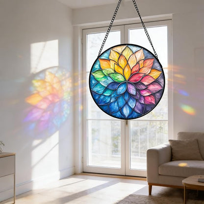 DASTOLL Stained Glass Window Hanging, Colorful Flower Petals Sun Catchers Diamond Glass Panel Hangings Suncatcher Decor for Birthday for Women, Men, Wife, Aunt, and Mom 7.8 in