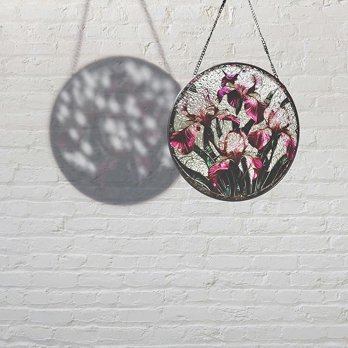 Iris Floral Stained Glass Sun Catcher Window Hanging,Handmade Suncatcher Window Art for Home Decor and Garden,Thoughtful Gift for Mom, Grandma or Nana