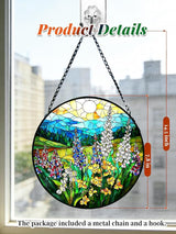 Stained Glass Window Hanging, Wildflowers Plant Scenery Suncatcher for Door Home Decor,Valley Sunrise Sun Catcher Ornament Mother's Day Birthday Gifts for Women Men Mom 7.8 in