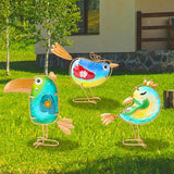 Stained Glass Bird Decor for Home, Metal Garden Decor for Outside, Spring Outdoor Art Decor for Garden, Patio, Porch and Front Yard, Home Blue Bird Figurines Decorations (3 PCS)
