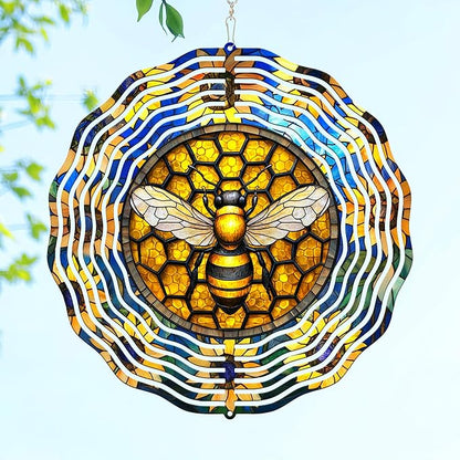 FLAGWIX Bee Wind Spinners Outdoor - 3D Stainless Steel Metal Wind Spinners 12 in - Bee Gifts Decorations for Home, House Outdoor Garden Decor for Outside, Garden Gifts for Women