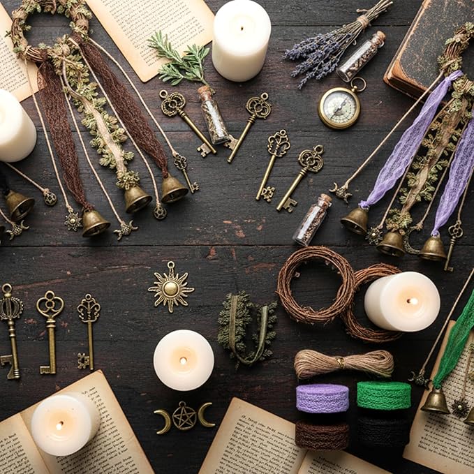 RENEMEGO 4 Set Bells for Door - DIY Witchcraft Supplies Kit Hanging Wind Chimes for Door Knob Wiccan Stuff Samhain Home Decor for House Bedroom Garden Wall Witch