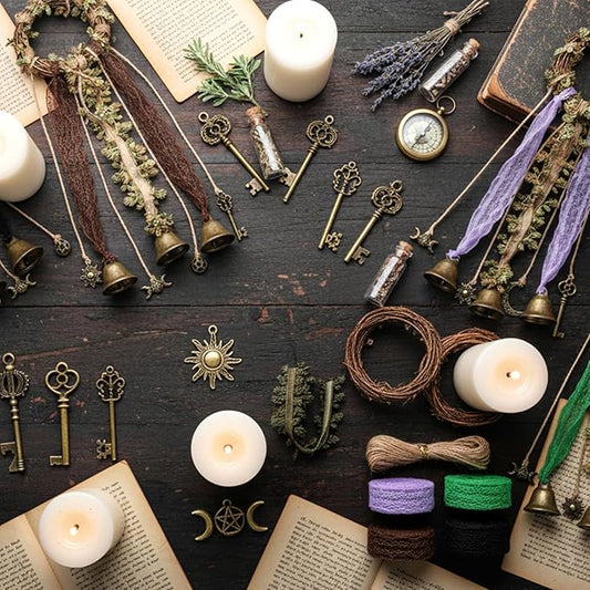 RENEMEGO 4 Set Bells for Door - DIY Witchcraft Supplies Kit Hanging Wind Chimes for Door Knob Wiccan Stuff Samhain Home Decor for House Bedroom Garden Wall Witch