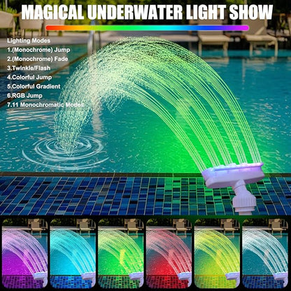 Reallnaive 2026 Solar Pool Fountain for Above and Inground LED 360° Adjustable Fountain for Swimming Pool Sprayer Waterfall Sprinkler with 7 Color LED Light Fun Waterfall Sprayer for Above Inground