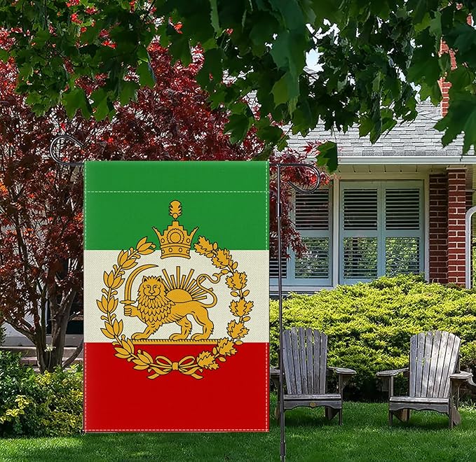 12x18in Iran Garden Flag Double Sided Lion Sun and Crown Design, Indoor Outdoor Yard Decor