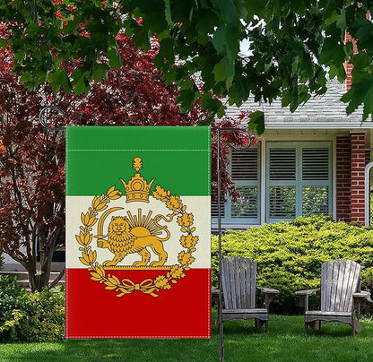 12x18in Iran Garden Flag Double Sided Lion Sun and Crown Design, Indoor Outdoor Yard Decor