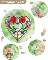 KY&BOSAM Heart Suncatchers Grandma Gift Ornament Stained Glass Sun Catcher Garden hangings Windows with Pressed Flower Heart Embedded in Glass Gifts for Grandma Mother`s Day Birthday Gifts