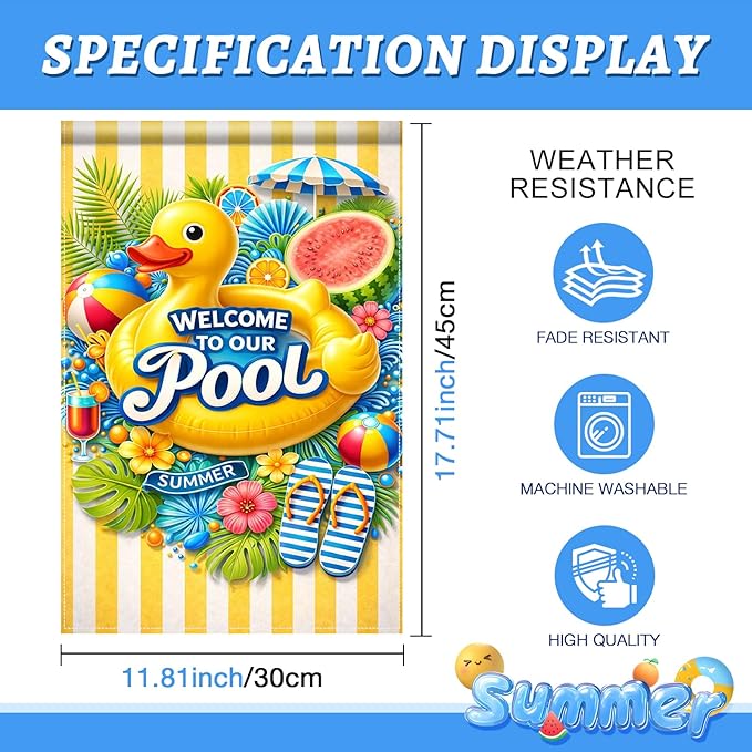 BlissYard Welcome To Our Pool Garden Flag 12x18 Double Sided Vertical Outdoor Decor Rubber Duck Summer Poolside Yard Garden Lawn Banner Bright Seasonal Display