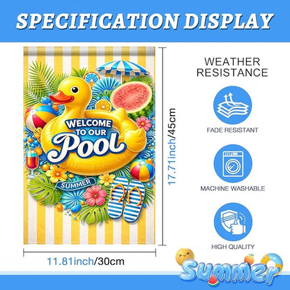 BlissYard Welcome To Our Pool Garden Flag 12x18 Double Sided Vertical Outdoor Decor Rubber Duck Summer Poolside Yard Garden Lawn Banner Bright Seasonal Display