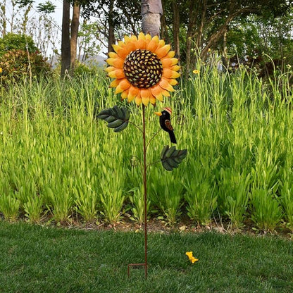33.5" H Sunflower Garden Stake with Black Crow Outdoor Yard Decor, Rustic Metal Yard Art Flower Stake for Outside Yard Lawn Patio Porch Pathway Decorations