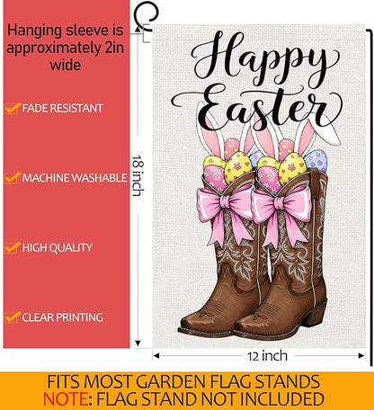 Happy Easter Garden Flags 12x18 Inch Vertical Double Sided Outside, Easter Eggs Bunny Boots Spring Yard Flag Decor, Holiday Outdoor Decorations for Home
