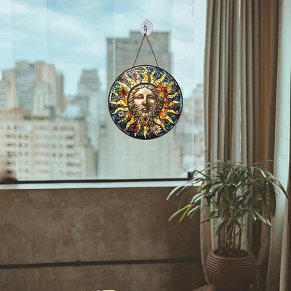 Stained Glass Window Hanging Moon Suncatcher 8 Inch, Indoor Outdoor Wall Art Home Decor, Sun Catchers, Birthday for Women Men