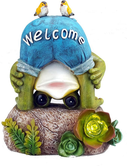 Solar Powered Frog with 2 Birds Outdoor LED Garden Light Decor
