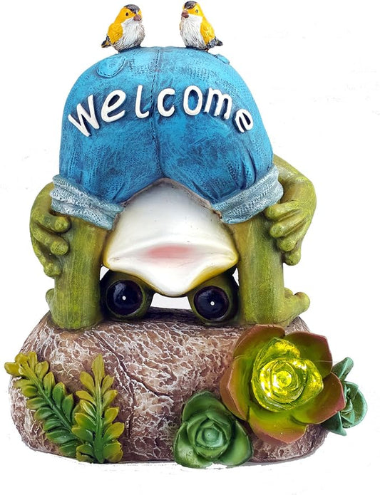 Solar Powered Frog with 2 Birds Outdoor LED Garden Light Decor