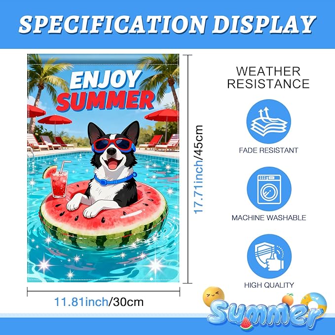 BlissYard Enjoy Summer French Bulldog Garden Flag 12x18 Double Sided Vertical Outdoor Pool Party Dog Decor Sunglasses Float Yard Lawn Patio Tropical Banner