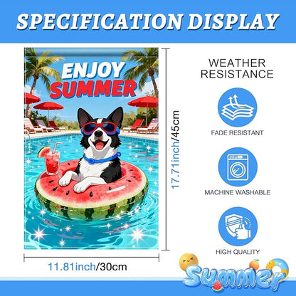 BlissYard Enjoy Summer French Bulldog Garden Flag 12x18 Double Sided Vertical Outdoor Pool Party Dog Decor Sunglasses Float Yard Lawn Patio Tropical Banner