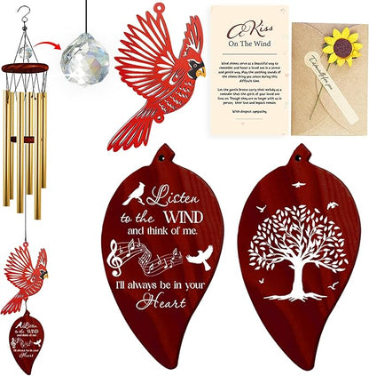 30'' Memorial Crystal Wind Chimes Loss of Mom Dad Grandparent Sympathy Cardinal Bird Keepsake Weatherproof Windchime Remembrance Gift in Memory Loved Ones for Window Outdoor Garden Decor HW2-LW