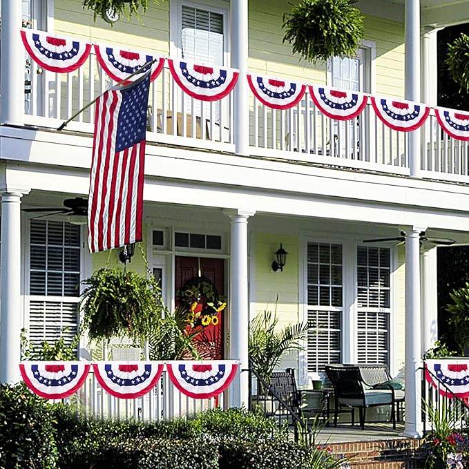 8 Pack American Pleated Fan Flag, 1.5 x 3 Ft Red White and Blue Half Fan Flag Bunting Banner, Patriotic Decorations USA Bunting Flags Outdoor Indoor for Porch Garden Memorial Day 4th of July Decor