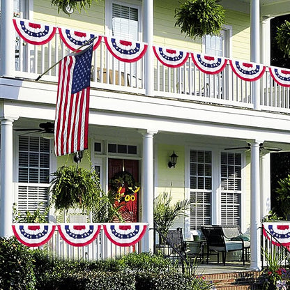 8 Pack American Pleated Fan Flag, 1.5 x 3 Ft Red White and Blue Half Fan Flag Bunting Banner, Patriotic Decorations USA Bunting Flags Outdoor Indoor for Porch Garden Memorial Day 4th of July Decor