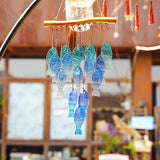 H&D HYALINE & DORA 23" Blue Glass Sea Wind Chimes - Handcrafted Fish Wind Chimes for Outside, Beach Party & Wedding Decor