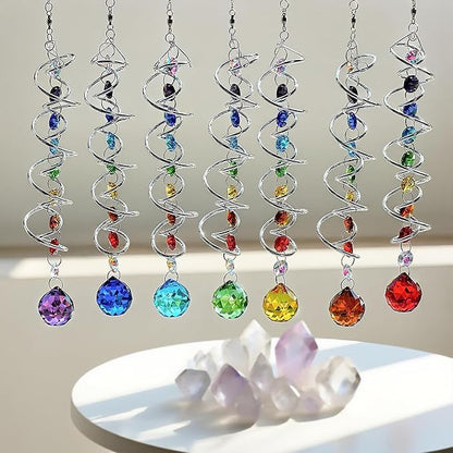7 Chakra Crystal Sun Catcher Hanging Crystal Prisms Ornaments with 20mm Rainbow Beads for Window Garden Indoor Home Decor