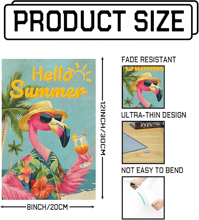 Hello Summer Decor Flamingo Decorations Sun Metal Tin Signs Welcome Yard Decoration For Beach Pool Outside Porch Summer Wall Decor 8x12 Inch