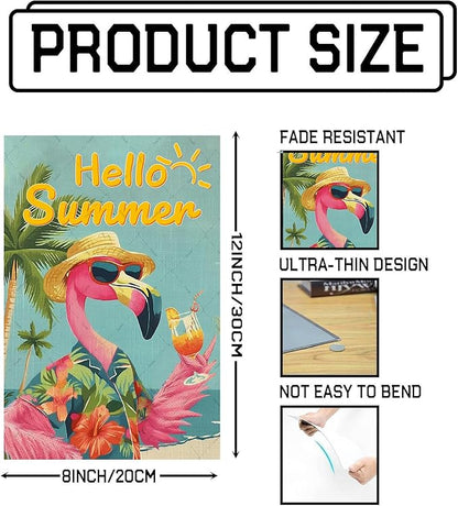 Hello Summer Decor Flamingo Decorations Sun Metal Tin Signs Welcome Yard Decoration For Beach Pool Outside Porch Summer Wall Decor 8x12 Inch