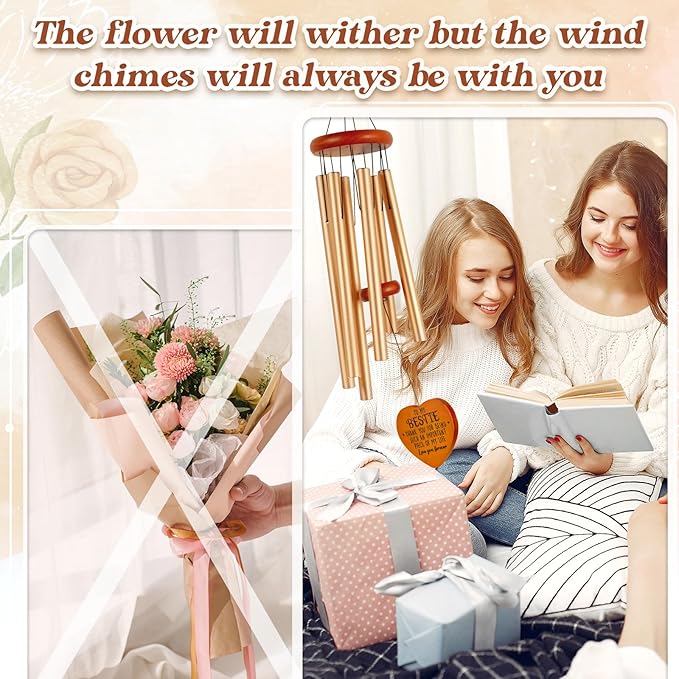 Bestie Gifts for Women, Best Friend Wind Chimes, Friendship Bestie Happy Birthday Gift for Women, Graduation Thanksgiving for Friends Female BFF, Large 36 inch
