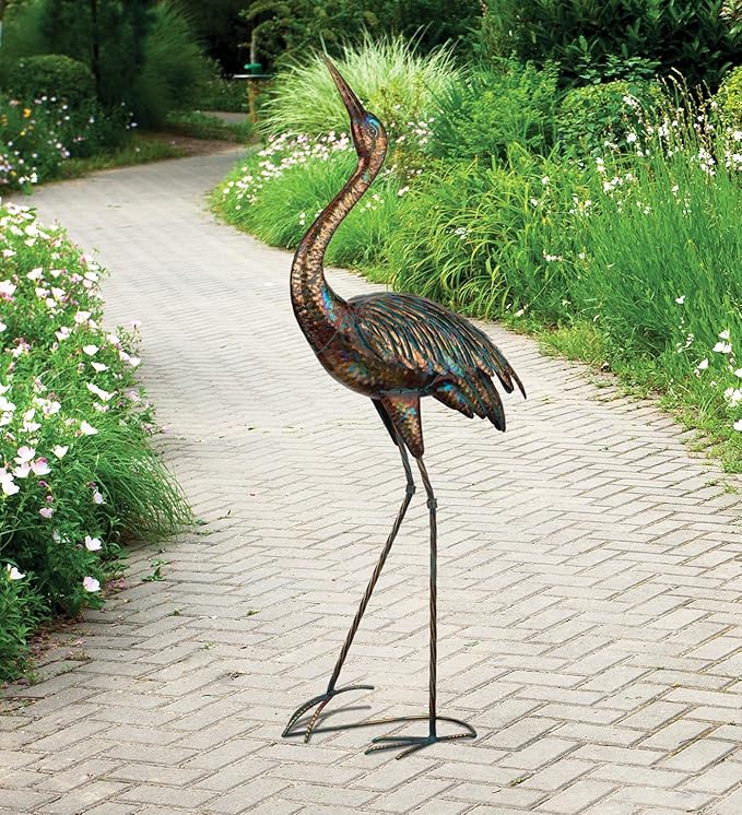Regal Art & Gift Illumine Crane Metal Statue – Indoor Outdoor Decorative Sculpture for Home & Garden Décor, Weather-Resistant Yard Art Figure for Patio, Lawn - Upward Gaze
