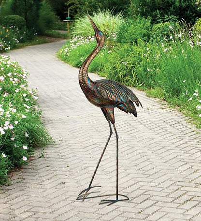 Regal Art & Gift Illumine Crane Metal Statue – Indoor Outdoor Decorative Sculpture for Home & Garden Décor, Weather-Resistant Yard Art Figure for Patio, Lawn - Upward Gaze