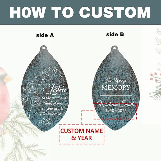 ASTARIN Custom Memorial Wind Chimes, Three Colors Personalized Sympathy Wind Chime for Loss Lover, Commemorative Wind Chime Deep Tone for Condolences/Funeral, Produced in USA