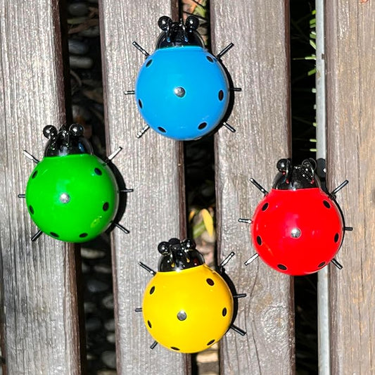 Cruis Cuka Metal Garden Wall Art Decorative Set of 4 Cute Colorful Ladybugs Outdoor Wall Sculptures Yard Art Lawn Ornaments for Fence Patio, Gifts for Mom Housewarming