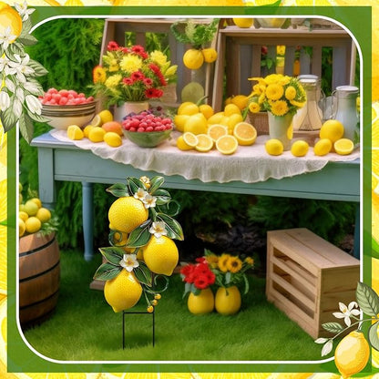 Amyhill Lemon Outdoor Decor Summer Metal Garden Stakes Yellow Lemon Yard Signs Rustic Farmhouse Floral Waterproof Lawn Sign Outdoor Decorations for Summer Holiday Garden Lawn Decor