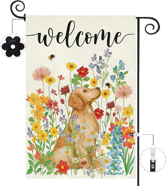 Baccessor Spring Summer Dog Garden Flag 12.5x18 Inch Double Sided Burlap,Floral Flowers Flag Farmhouse Holiday Front Yard Lawn Outdoor Outside Decoration
